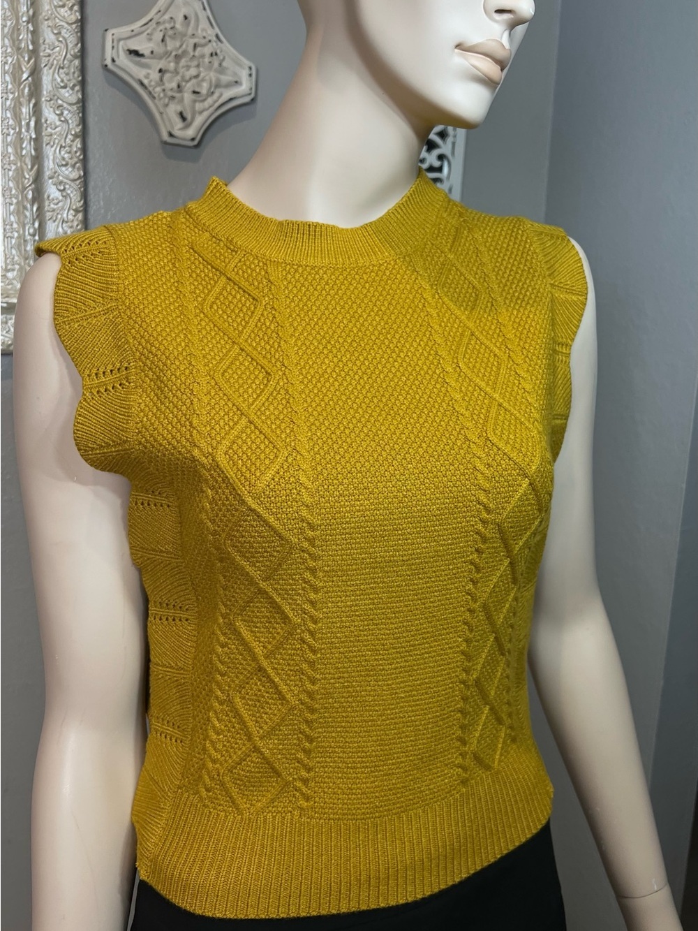 Mustard Yellow Knit Sleeveless Sweater Vest - Picture 2 of 8